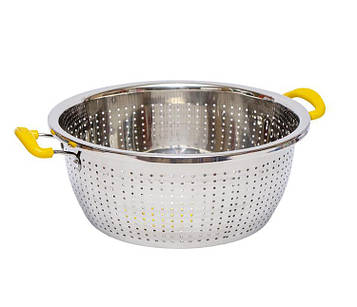 Друшляк металевий на каструлю з пластиковими ручками Діаметр 30см, Висота 12см жовтий