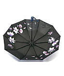 Парасолька жіноча Bellissimo №M639 напівавтомат на 10 спиць з квітами під куполом Темно-синій, фото 3