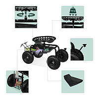 Мобільне садове сидіння з місцем для зберігання Чорний.