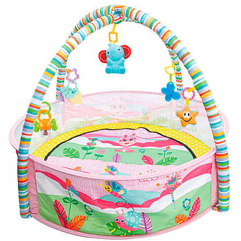 Дитячий ігровий центр, що розвиває 73153 Дитячий килимок-манеж з м'якими дугами підвісками  і кульками