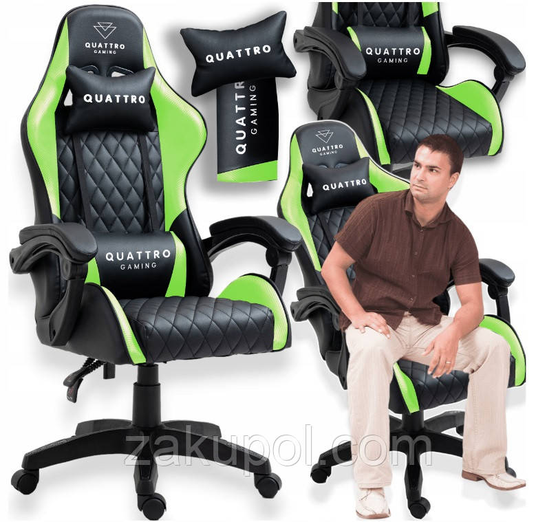 Комп‘ютерне крісло із карбоновими вставками CARBON Quattro Gaming Чорно-зелений