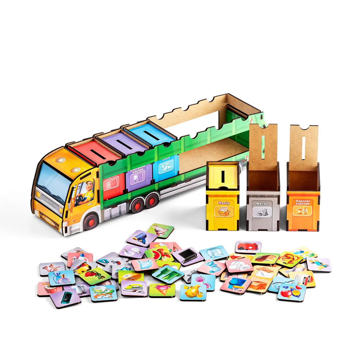 Сортер Сміттєвоз "Сортування сміття" , дерево, Ань-янь 38*10*8см., (ПСФ129), фото 1