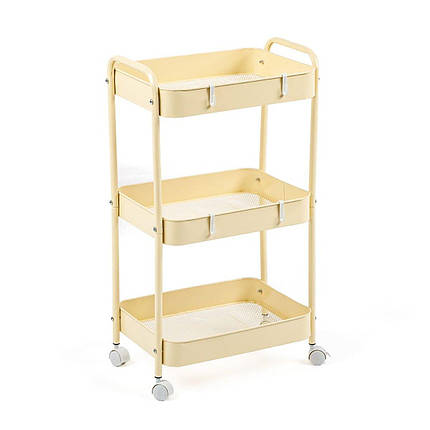 Етажерка мобільна триярусна универсальная з металу 45х30х78см Кремова SW-00002113, фото 1