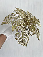 Новорічна квітка пуансеттія. Декор новогодний ( золото , 20 см ), фото 3