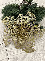 Новорічна квітка пуансеттія. Декор новогодний ( золото , 20 см ), фото 8