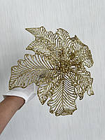 Новорічна квітка пуансеттія. Декор новогодний ( золото , 20 см ), фото 7