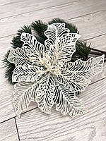 Новорічна квітка пуансеттія. Декор новорічний (біла, 20 см), фото 5