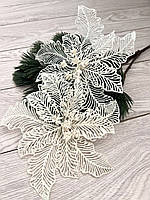 Новорічна квітка пуансеттія. Декор новорічний (біла, 20 см), фото 6