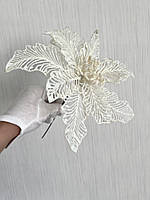 Новорічна квітка пуансеттія. Декор новорічний (біла, 20 см), фото 3