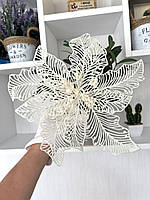 Новорічна квітка пуансеттія. Декор новорічний (біла, 20 см), фото 8