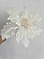 Новорічна квітка пуансеттія. Декор новорічний (біла, 20 см), фото 4