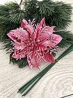 Різдвяна квітка пуансеттія . Прикраса новорічна ( рожева 14 см ), фото 7