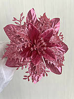 Різдвяна квітка пуансеттія . Прикраса новорічна ( рожева 14 см ), фото 2