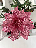 Різдвяна квітка пуансеттія . Прикраса новорічна ( рожева 14 см ), фото 8