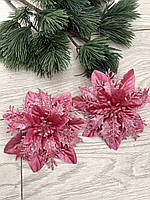 Різдвяна квітка пуансеттія . Прикраса новорічна ( рожева 14 см ), фото 6