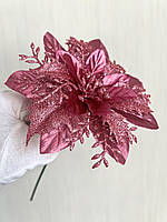 Різдвяна квітка пуансеттія . Прикраса новорічна ( рожева 14 см ), фото 3