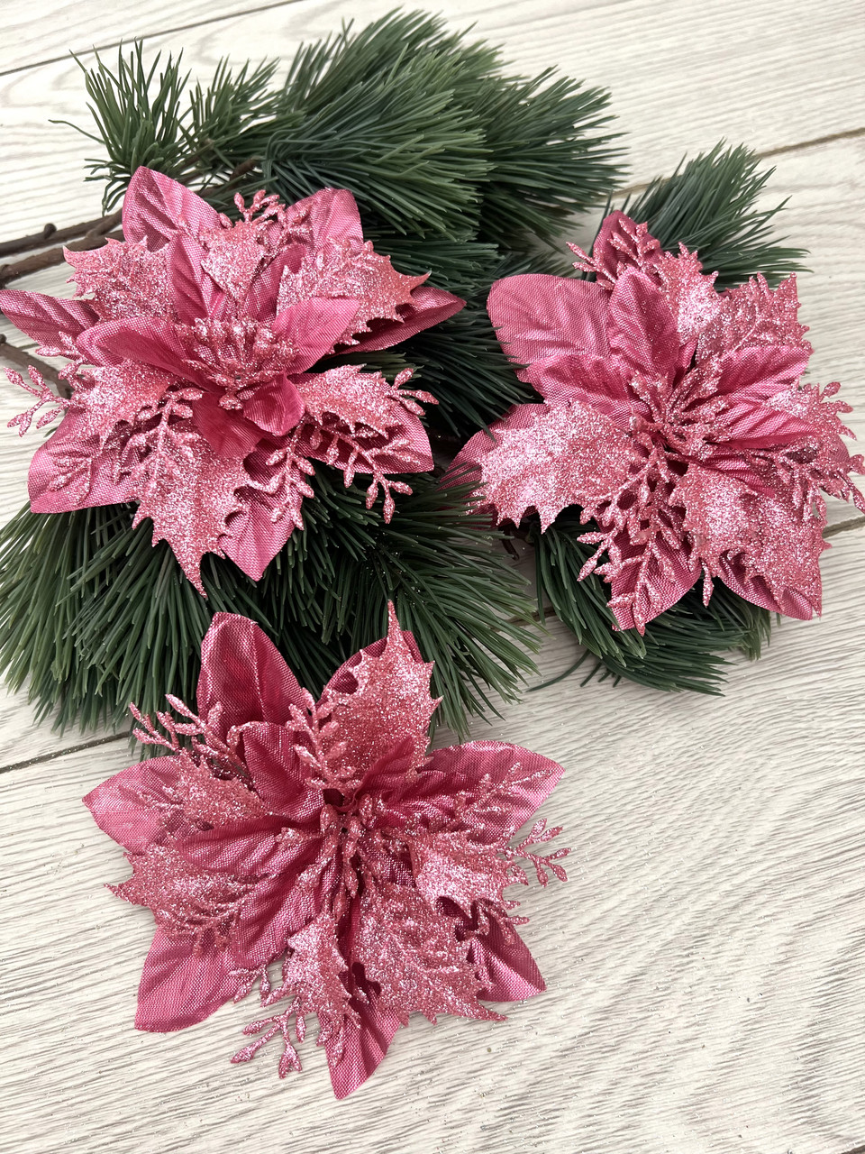 Різдвяна квітка пуансеттія . Прикраса новорічна ( рожева 14 см ), фото 1