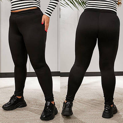 Теплі жіночі чорні лосини на хутрі з високою посадкою великого розміру