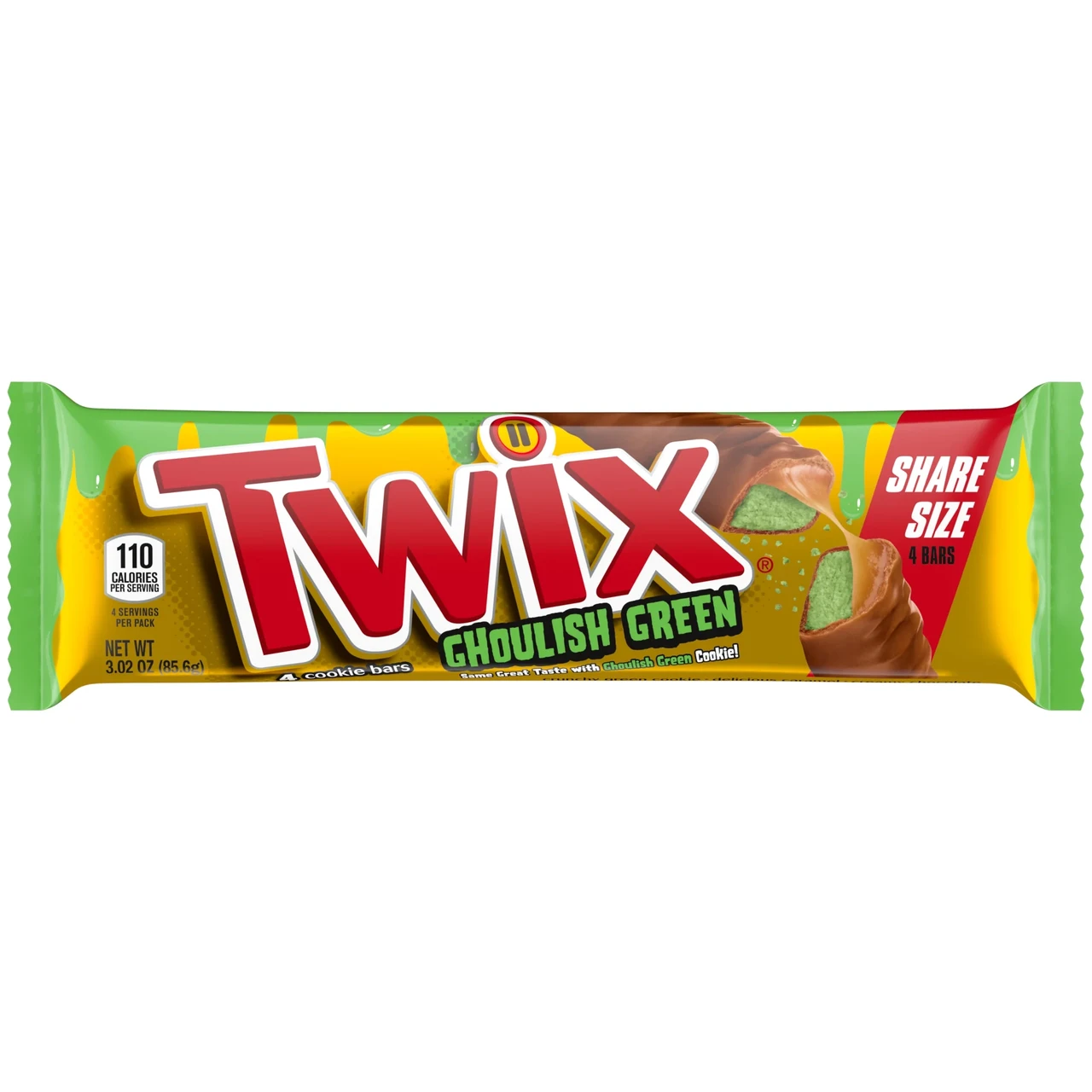 Шоколадний батончик Twix Caramel Ghoulish Green Halloween з карамеллю 85.6 г, фото 1