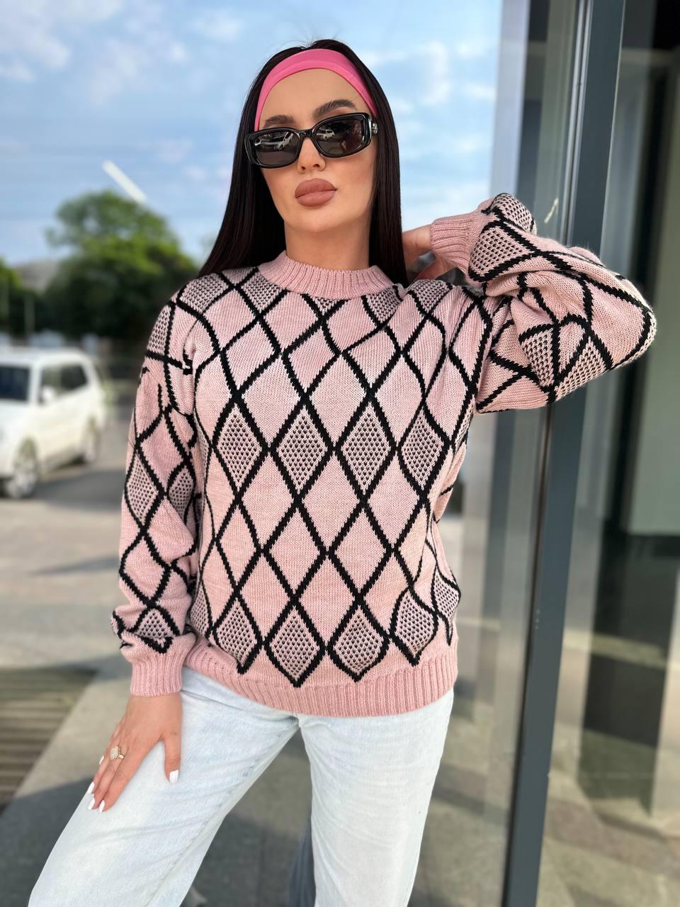 Теплий жіночий в'язаний светр із візерунком, фото 1