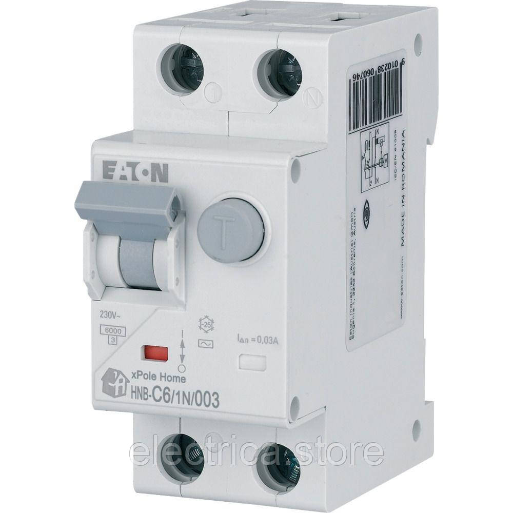 Диференційний автомат Eaton 2 полюси 6А/0,03мА кат.C HNB-C6/1N/003 194695, фото 1