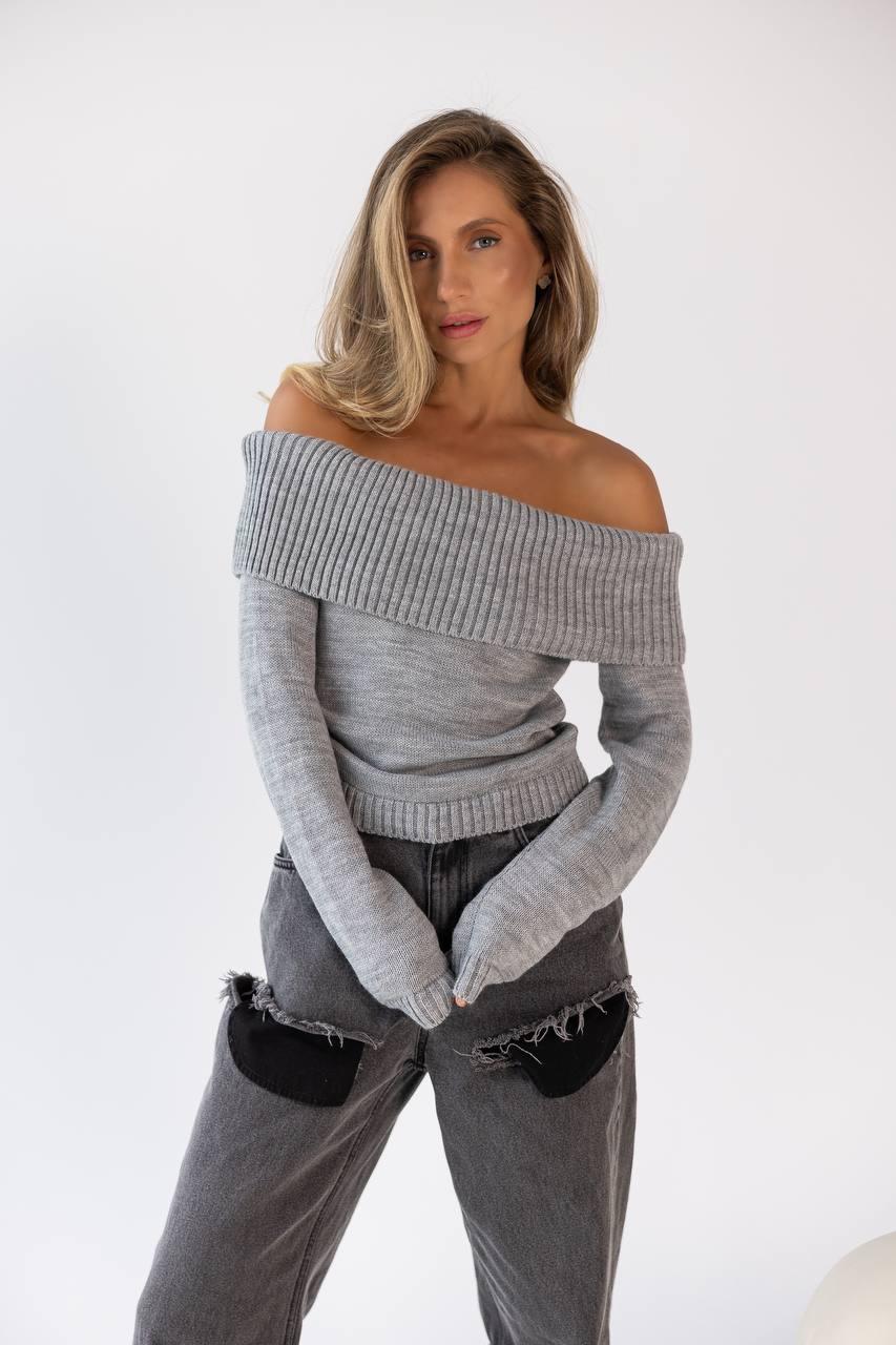 Стильна в'язана кофта з відкритими плечима, фото 1