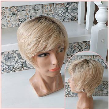 Перука коротка з натурального волосся блонд омбре OMBRE 01 HH- Y4/613