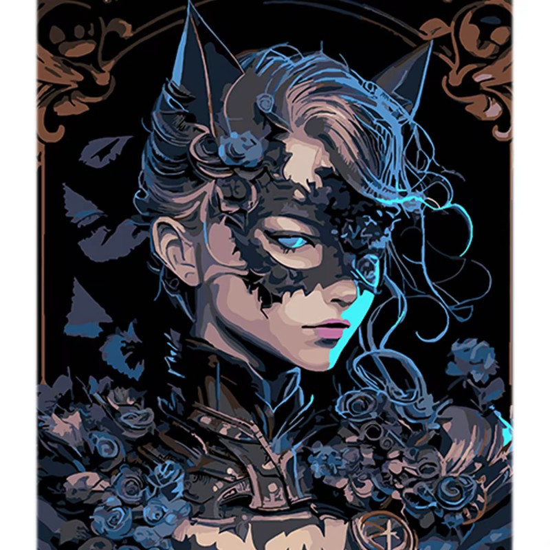 Набір для розпису за номерами Героїня в масці на чорному тлі, 40х50 см, Strateg AH1131, фото 1