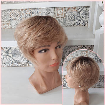 Перука коротка з натурального волосся карамельнє блонд омбре OMBRE 01 HH- Y928H