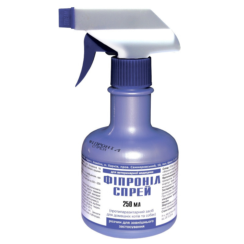 Спрей для котів і собак Фіпроніл від бліх і кліщів 250 мл Круг, фото 1