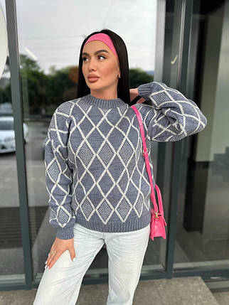 Теплий жіночий в'язаний светр із візерунком, фото 1