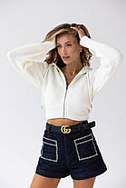 Стильна укорочена в'язана кофта кардиган на блискавці з капюшоном, фото 2