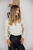 Стильна укорочена в'язана кофта кардиган на блискавці з капюшоном, фото 5