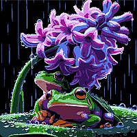 Набір для розпису за номерами Лягушата та весняний дощ на чорному тлі, 30х30 см, Strateg SH3030-3