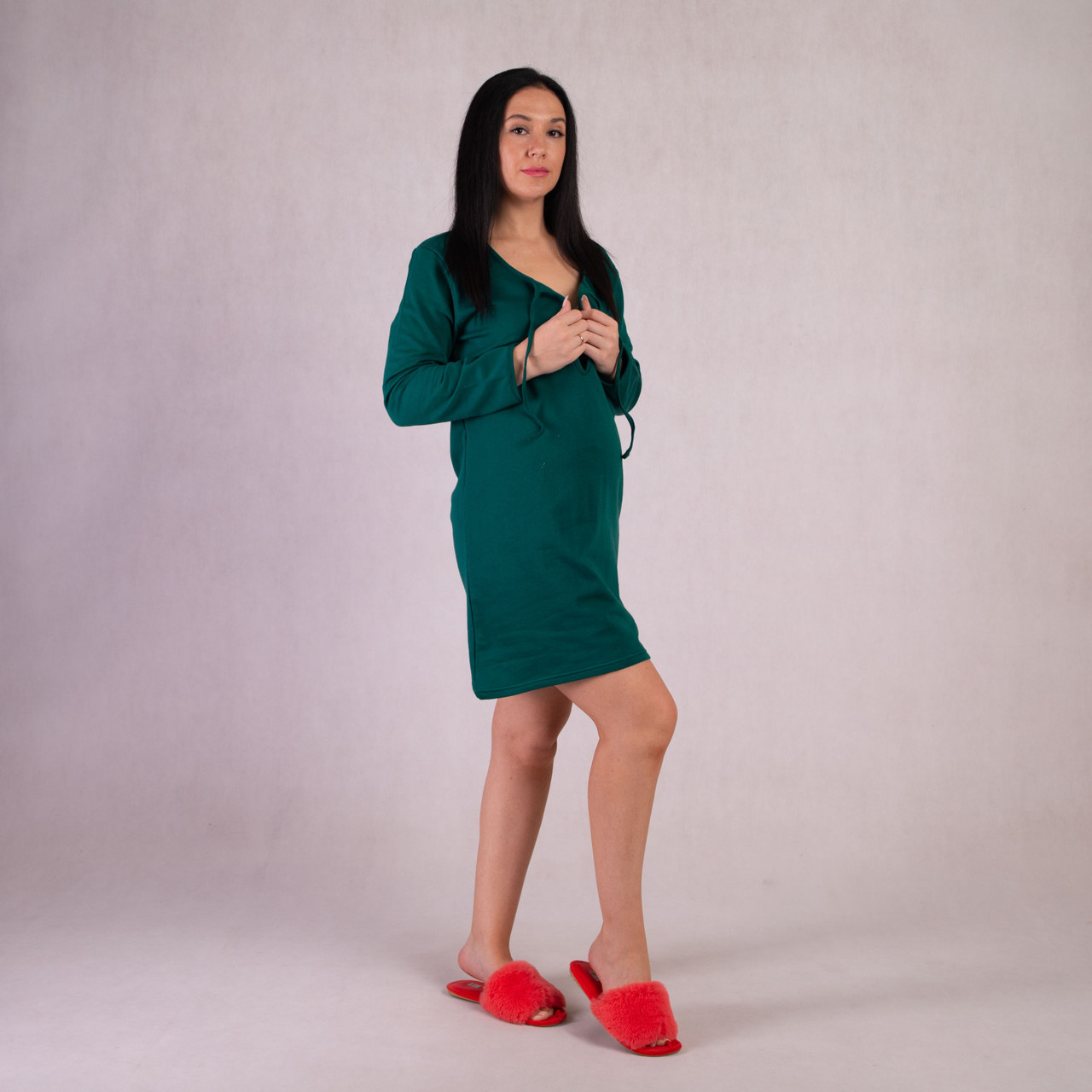 Утеплена нічна сорочка для вагітних та годуючих розмір 48/50 (L/XL) Крапелька Tiana Зелений