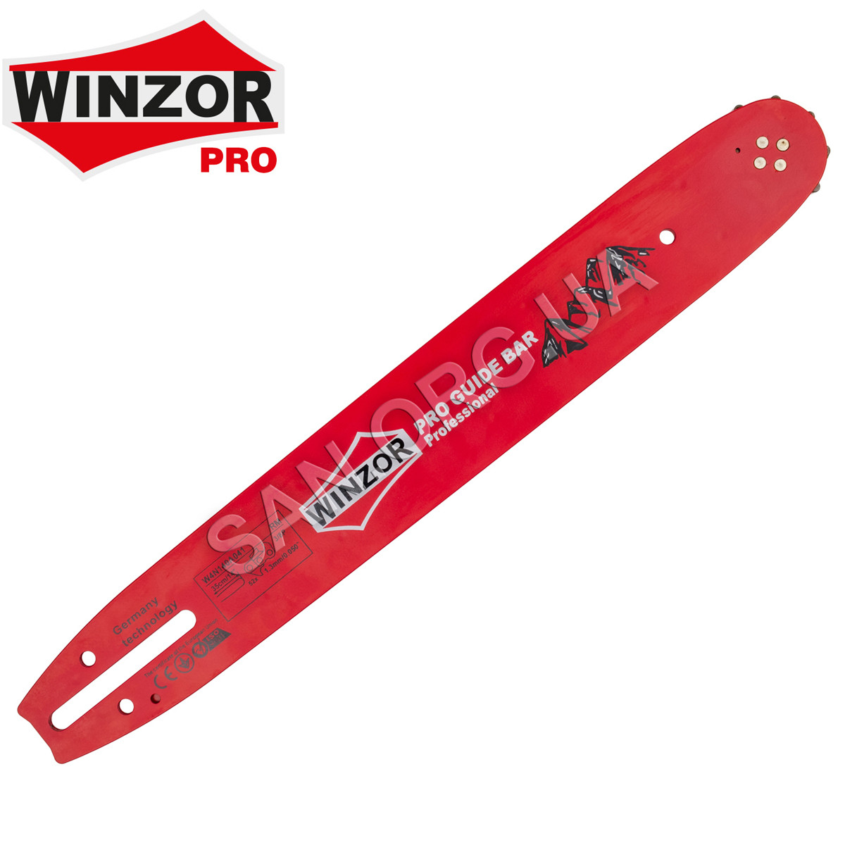 Шина 35 см (14") 52 ланки крок 3/8 паз 1.3 мм Winzor PRO SERIA (4 заклепки)