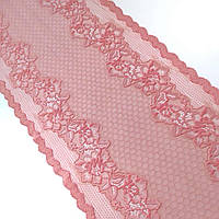 Еластичне (стрейчеве) мереживо рожево-персикового кольору, ширина 22,5 см.