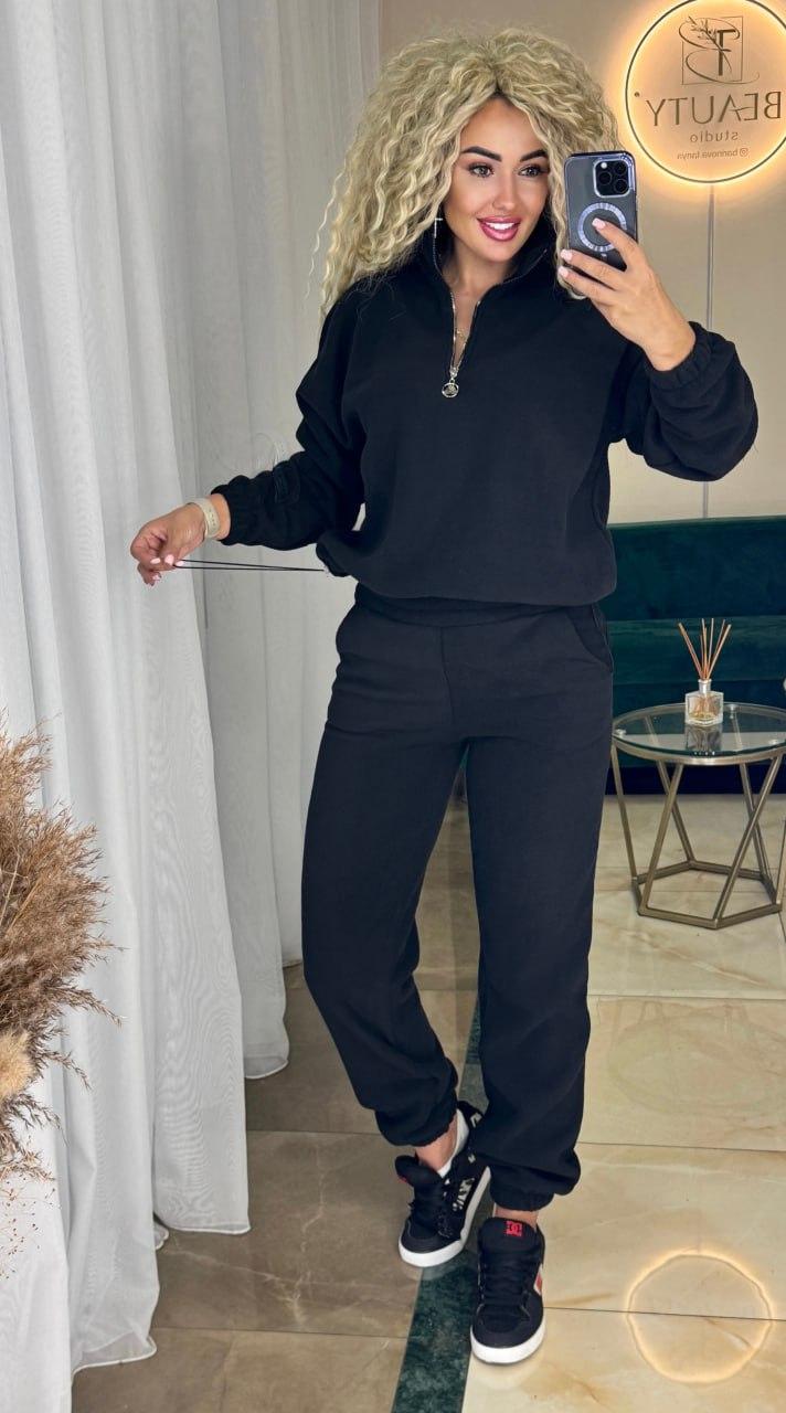 Жіночий теплий м'який осінній костюм флісовий костюм кофта батник на блискавці штани на манжеті двосторонній фліс полар, фото 1