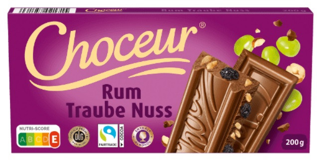Шоколад Молочний з Ромом, Ізюмом та Дробленим Лісовим Горіхом Choceur Rum Trauben Nuss 200 г Німеччина