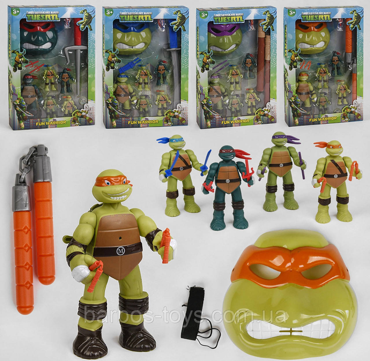 Ігровий набір Черепашки Ніндзя Зелений Мутант Маска Браслет-запускач Підсвічування Фігурки (А 6-1/2/3/4)