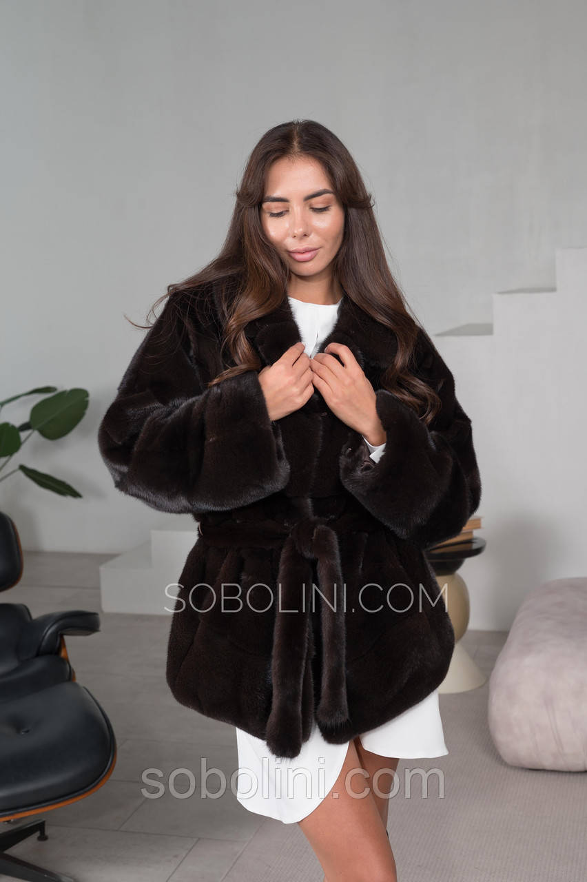 Шубка коротенька під пояс з хутра Black Nafa