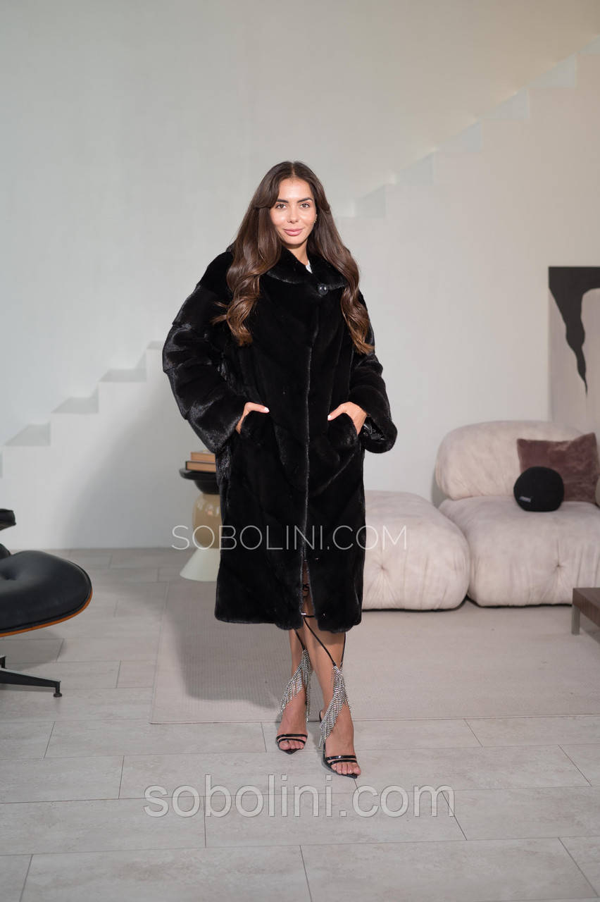 Шуба з капюшоном довга, хутро Black наявність