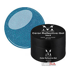 Кольоровий гель Mia-M Professional Color Reflective Gel №4 бірюзовий зі світловідбиваючими блискітками, 15 мл