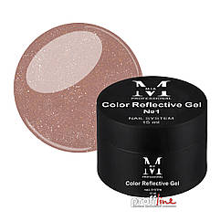 Кольоровий гель Mia-M Professional Color Reflective Gel №1 темно-бежевий зі світловідбиваючими блискітками, 15 мл