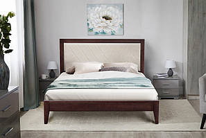 Ліжко двоспальне з м'яким узголів'ям Аксіома горіх, дерев'яне ліжко з масиву сосни