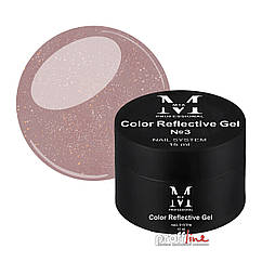 Кольоровий гель Mia-M Professional Color Reflective Gel №3 фіолетово-сірий зі світловідбиваючими блискітками, 15 мл