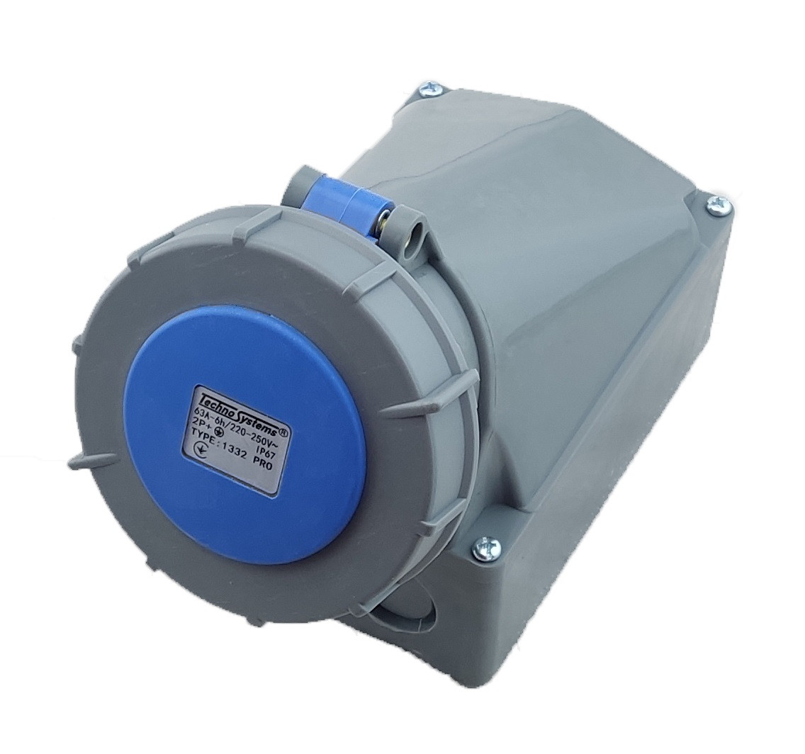 Розетка силова 1332 PRO стаціонарна 2Р+PЕ 63А 220В IP67, фото 1