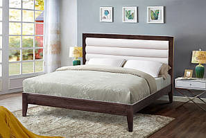 Ліжко двоспальне з м'яким узголів'ям Геліос горіх 160 х 200 см, Ліжко двоспальне дерев'яне з ламелями