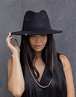 Капелюх федора жіночий з золотим ланцюгом D.Hats колір чорний