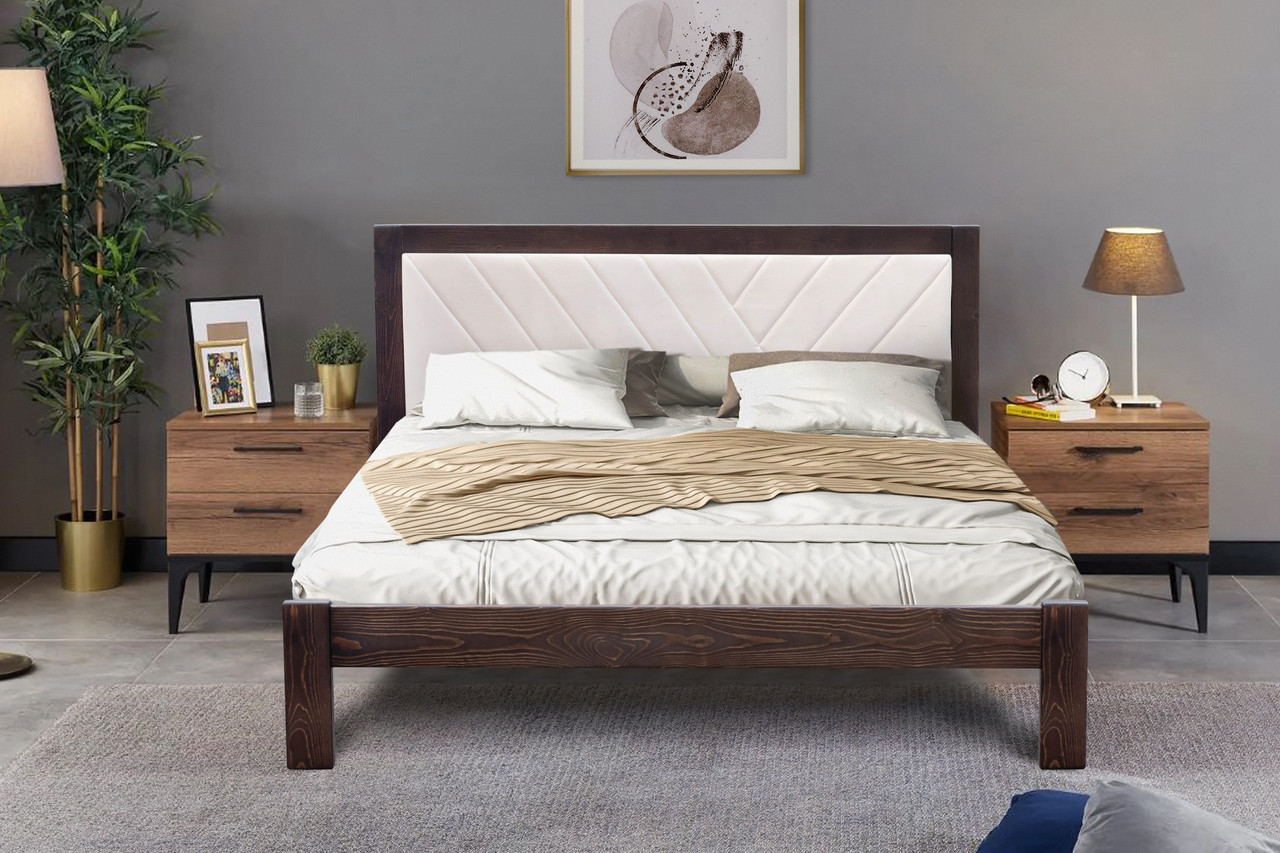 Ліжко двоспальне Заріна горіх з м'яким узголів'ям 160 х 200 см, Ліжко дерев'яне для спальні, фото 1